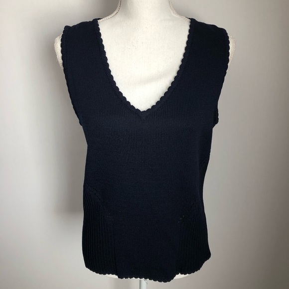 St. John Tops - St. John Navy Sleeveless V-Neck Knit Ribbed Top S